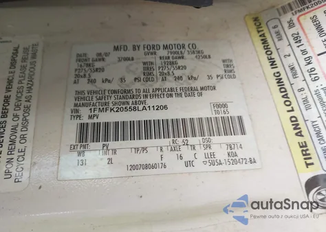 2008 Ford Expedition El Limited from USA, damaged, VIN 1FMFK20558LA11206